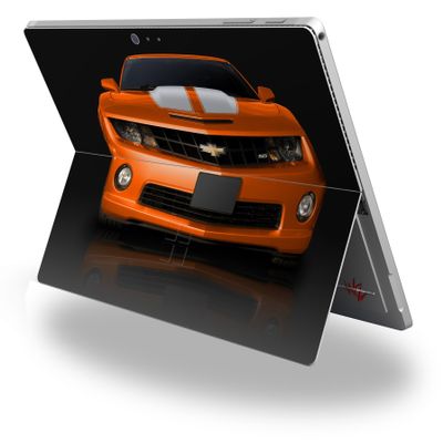 2010 Chevy Camaro Orange - White Stripes on Black - Decal Style Vinyl Skin fits Microsoft Surface Pro 4 (Surface NOT Included)
