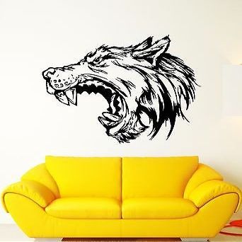 Large Wall Decal Wolf Growl Angry Dog Fangs Teeth Mouth Beast Vinyl Stickers (ed287) White