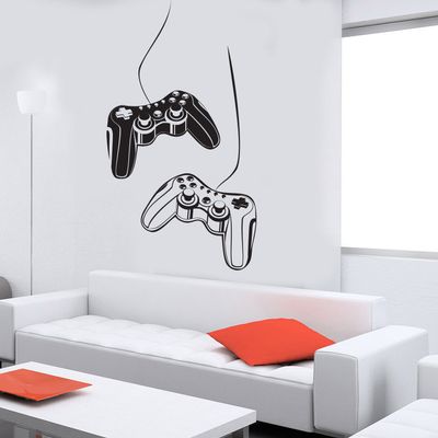 Joystick Wall Decal Gamer Video Game Play Room Kids Vinyl Stickers Art (ig2532) L 28.5 in X 44.5 in Silver Metallic