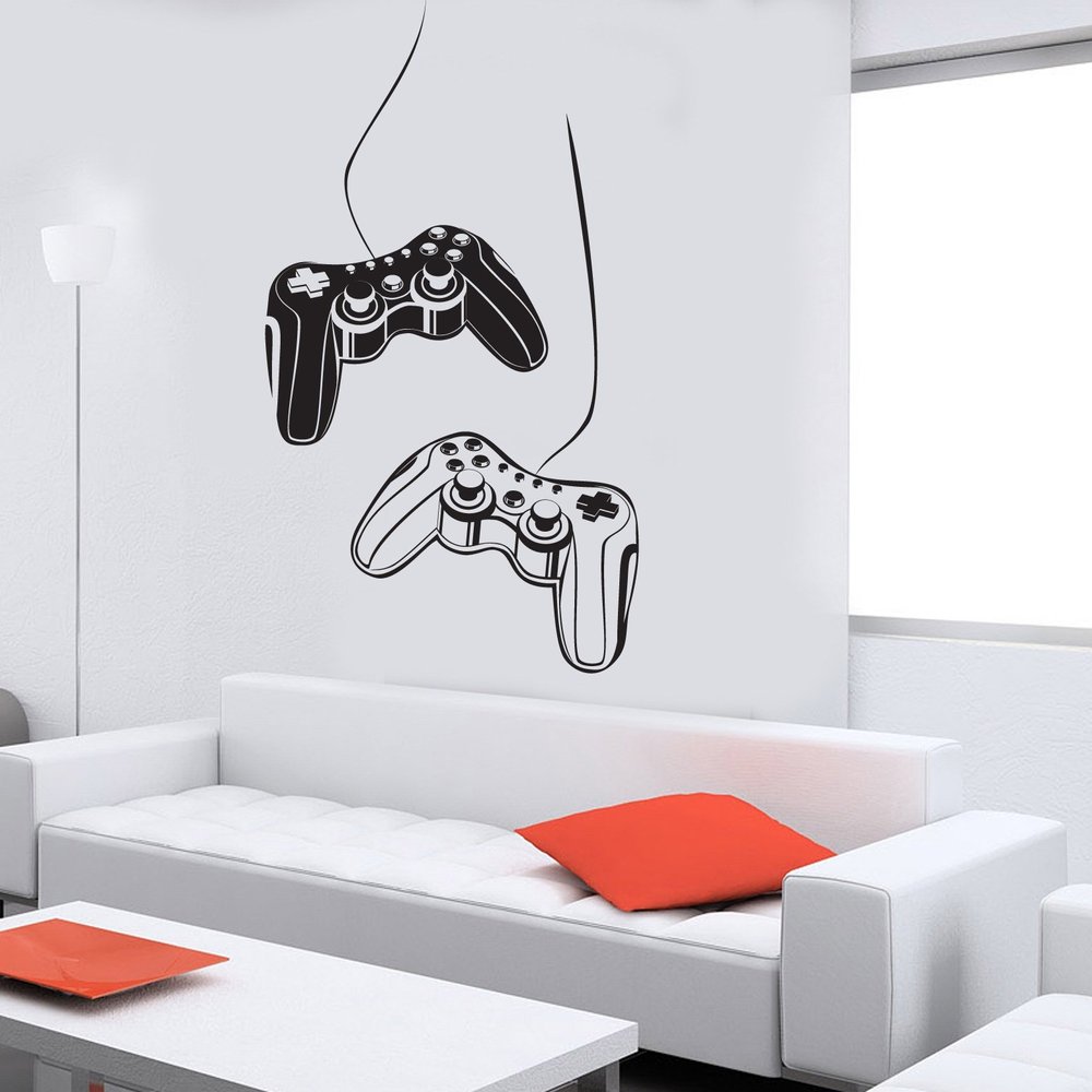 Joystick Wall Decal Gamer Video Game Play Room Kids Vinyl Stickers Art (ig2532) L 28.5 in X 44.5 in Silver Metallic