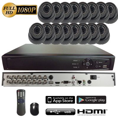 101AV 16CH 4in1 (TVI, AHD, Analog, IP) True Full HD 1080P Digital Video Recorder DVR w/ 1TB HDD+ 16 of 1080P 4in1 (TVI AHD CVI CVBS) 2.8-12mm lens WDR In/Outdoor Dome Cameras for Home Office Security
