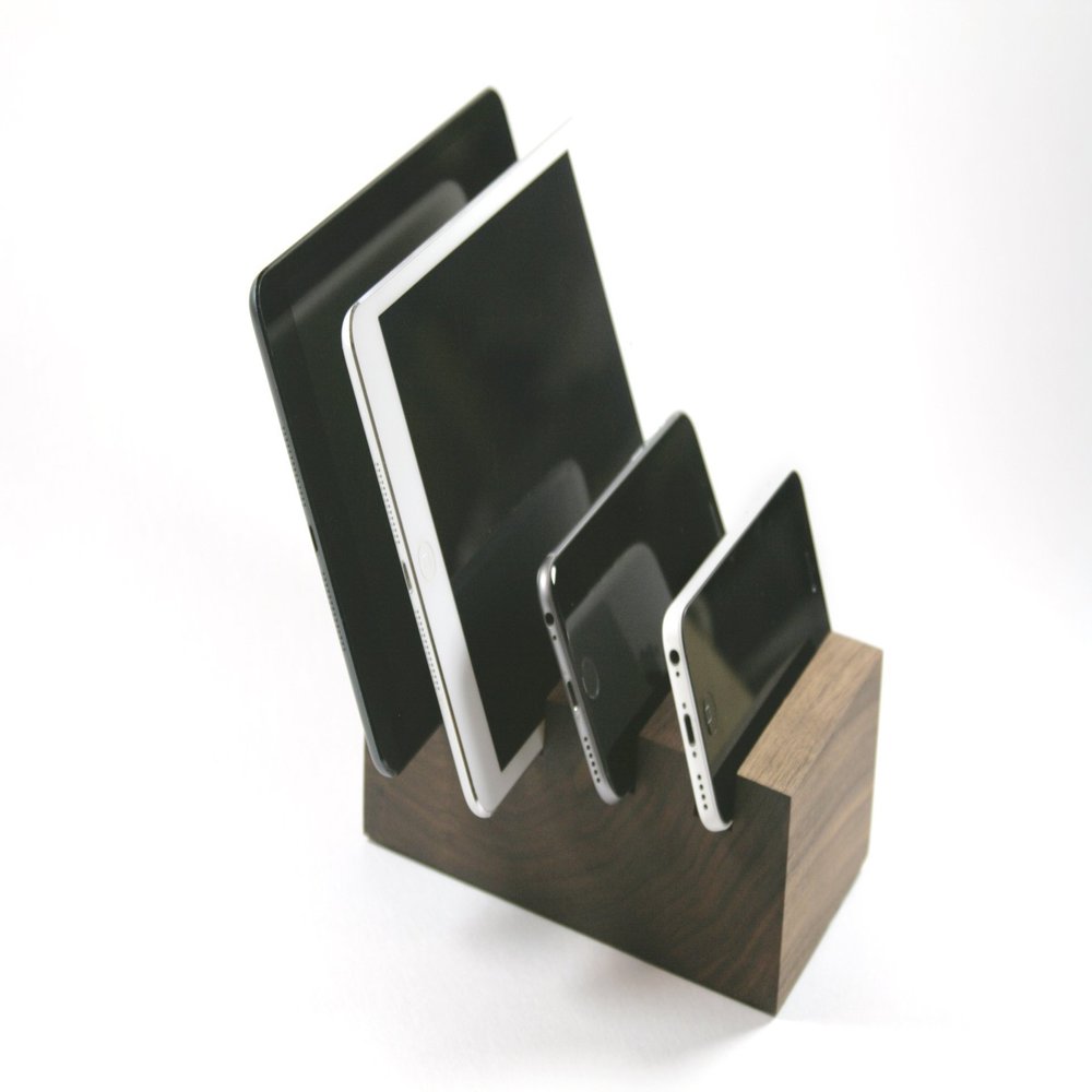 4 Device Docking Stand - Solid Walnut Block