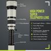 High-Power 650-2600mm f/8 Manual Telephoto Lens for Canon EOS 80D, 90D, Rebel T3i, T5, T6i, T7, T8i, SL3, 60D, 70D, 5D, 6D II, 7D II SLR Cameras - White view 2