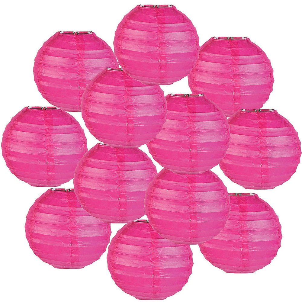 Fun Express Mini Hot Pink Hanging Paper Lanterns - 4.5 Decorative Lanterns for Party Decor, Celebrations, and Events - Perfect for Home and Party Decor - 12 Pieces