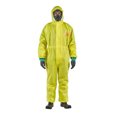 Ansell Healthcare YE30-W-92-122-05 MICROCHEM by AlphaTec Series 3000 Coverall, Integrated Socks with Boot Over Flap, Double Zip Closure and Cuffs, X-Large, Yellow (Pack of 6)