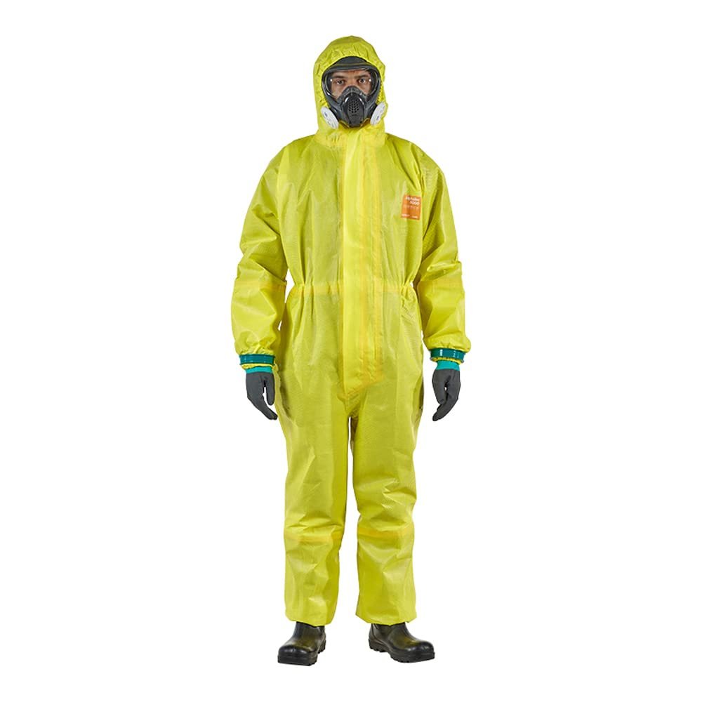 Ansell Healthcare YE30-W-92-122-05 MICROCHEM by AlphaTec Series 3000 Coverall, Integrated Socks with Boot Over Flap, Double Zip Closure and Cuffs, X-Large, Yellow (Pack of 6)