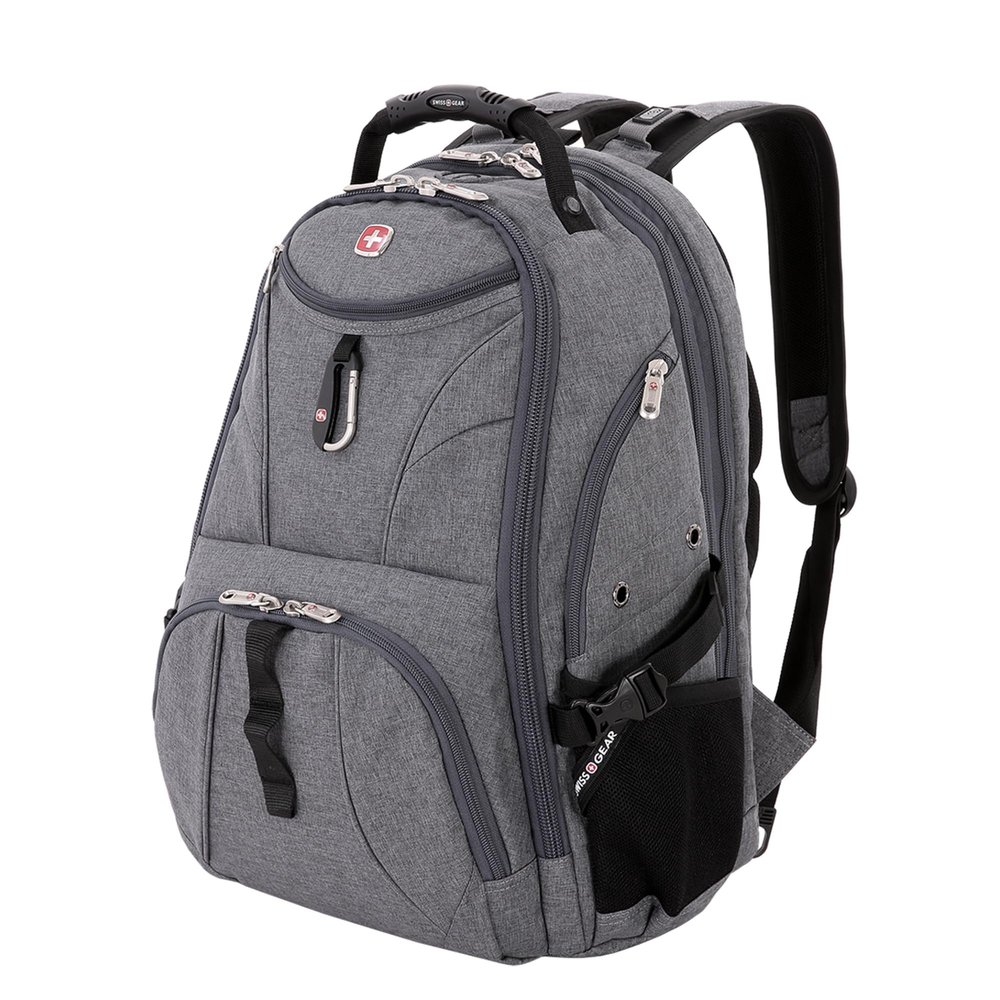 SwissGear 1900 ScanSmart 17 Laptop Backpack Grey Heather Reflective Tech Backpack with ScanSmart Compartment Multiple Organizer Pockets & RFID Scan Blocking Technology