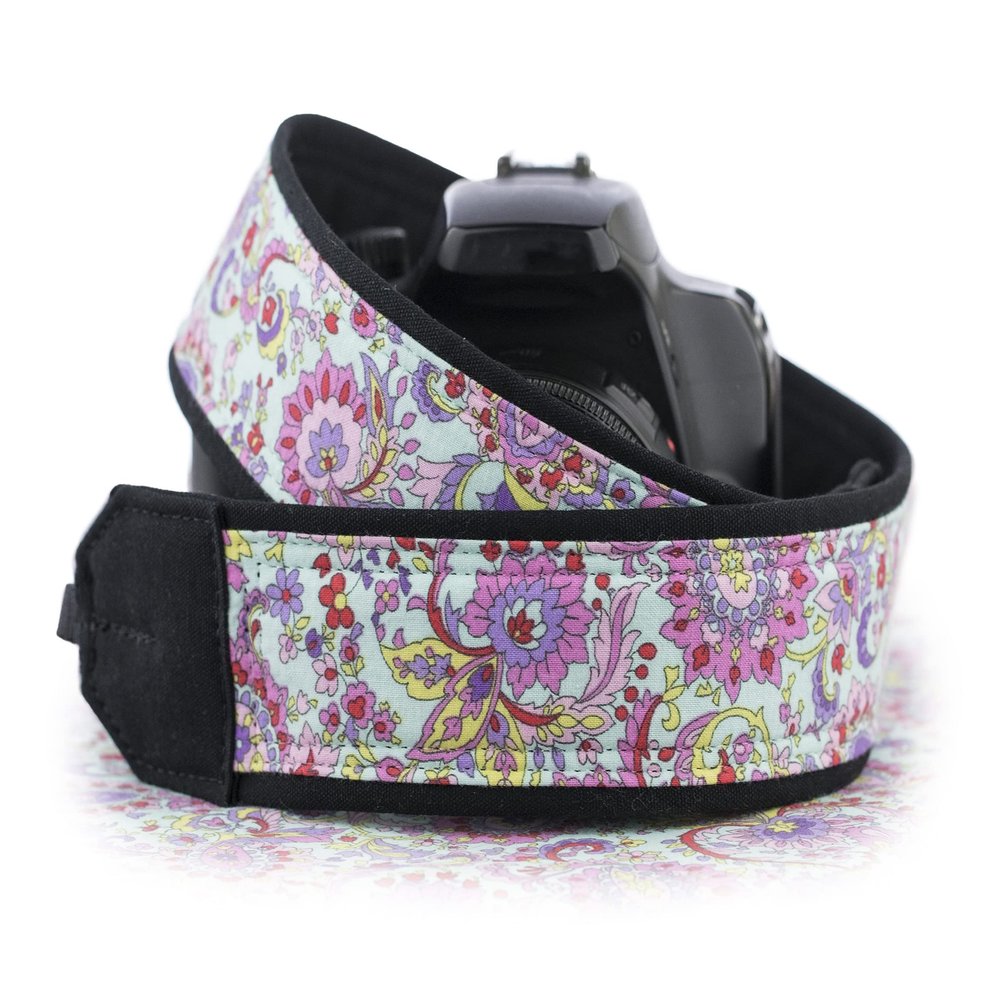 Paisley Camera Strap, Aqua Pink