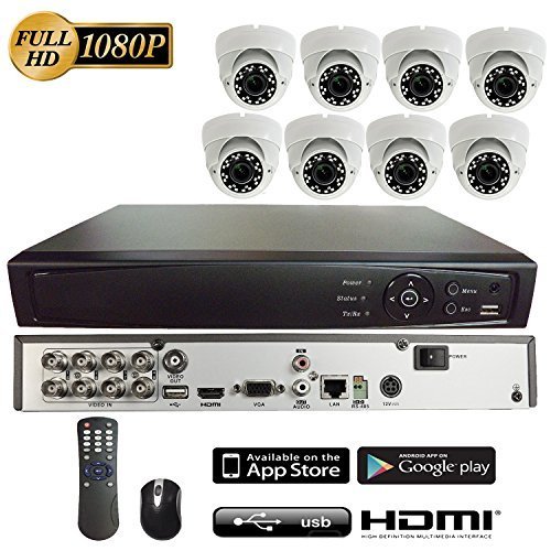101AV 8CH 4in1 (TVI, AHD, Analog, IP) True Full HD 1080P Digital Video Recorder DVR w/ 2TB HDD+ 8 of 1080P 4in1 (TVI AHD CVI CVBS) 2.8-12mm Lens WDR in/Outdoor Dome Cameras for Home Office Security