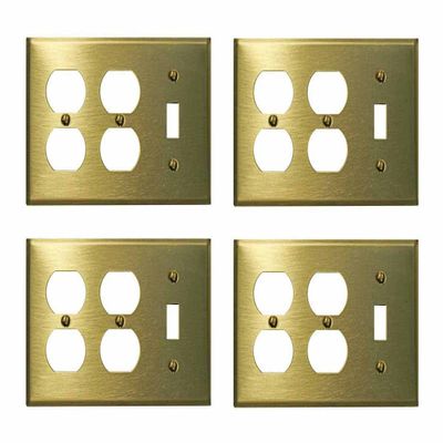 4 Switchplate Brushed Solid Brass Toggle Double Outlet | Renovator's Supply