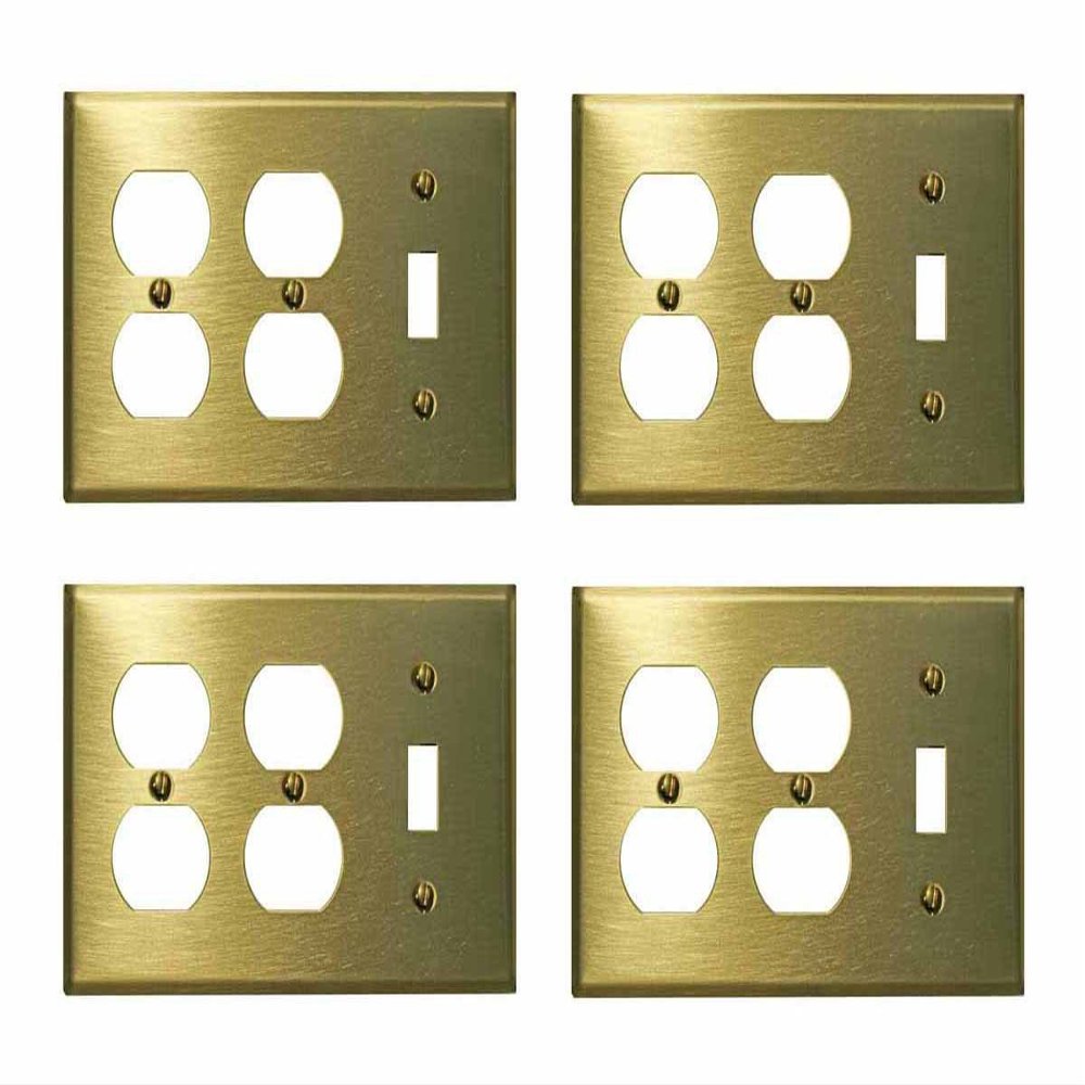 4 Switchplate Brushed Solid Brass Toggle Double Outlet | Renovator's Supply