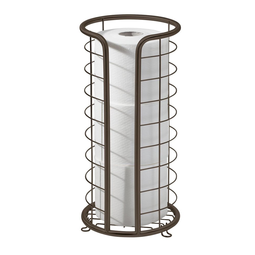mDesign Metal Toilet Paper Holder Stand - Storage Reserve for 3 Rolls of Toilet Tissue - Freestanding Toilet Paper Holder - Stylish Bathroom Floor Toilet Paper Stand - Omni Collection - Bronze