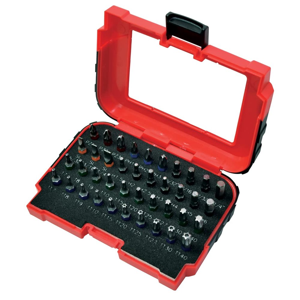 K Tool International 20061 Dril Bit Set with 1/4" Drive for Garages, Repair Shops and DIY, Includes Pozi, Phillips, Metric Hex, SAE Hex, Slotted, Torx, and Tamperproof Torx Bits