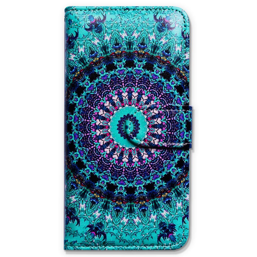 Bcov Case for iPhone 6s Plus/iPhone 6 Plus, Green Mandala DesignLeather Flip Wallet Case Cover with Card Slot Holder Kickstand for iPhone 6 Plus/6S Plus