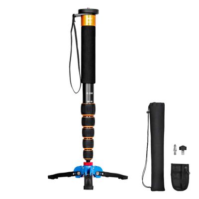Koolehaoda Lightweight Portable 63-inches Camera Aluminium Monopod with Folding Three Feet Support Stand. 6-Section Leg, Leg max Diameter: 28MM, Folding Length: 42cm /16.5inch (K-266 Orange)