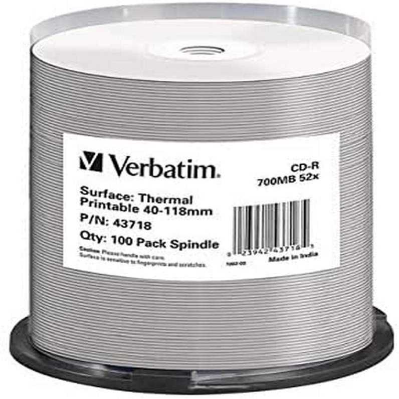 Verbatim CD-R 700 MB - 52x Burning Speed, Blank CDs, Thermally Printable - No ID, DataLifePlus, 100-Pack Spindle