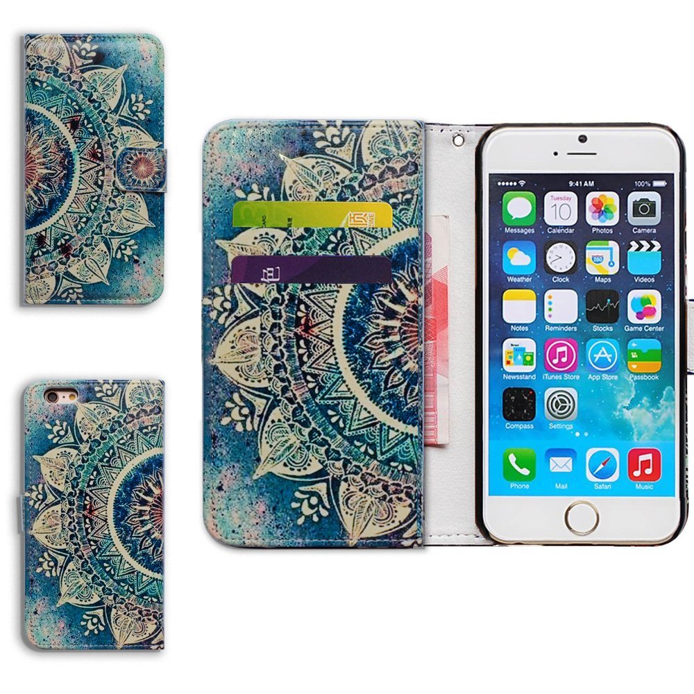 Bcov Case for iPod Touch 7/iPod Touch 6,Bcov Green Circular Mandala Wallet Flip Leather Cover Case with Credit Card ID Card Slot Holder Kickstand for iPod Touch 7/6/5