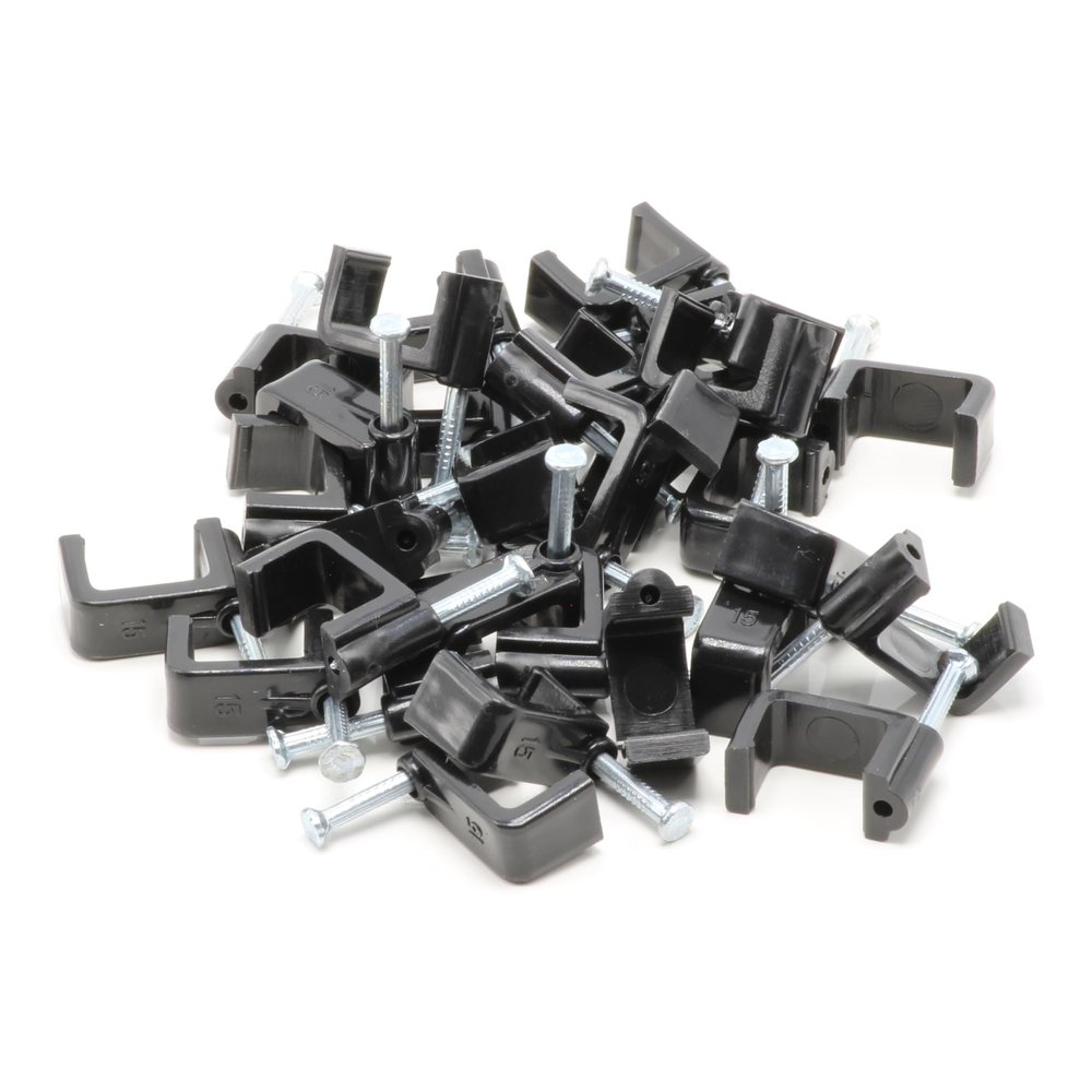 THE CIMPLE CO Dual Coaxial Cable Clips 1/2 in - Indoor/Outdoor Cable Fasteners for Coax, Ethernet, CAT, Wires, and Tubing - Twin Wire Clips with Nails 1/2 Inch (12 mm) - 100 PCS, Black
