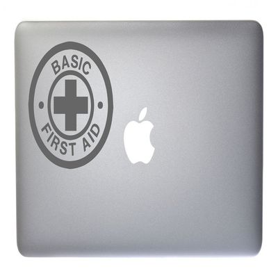 Basic First Aid Vinyl Decal for MacBook, Laptop or Other Device 5 Inch (Grey)