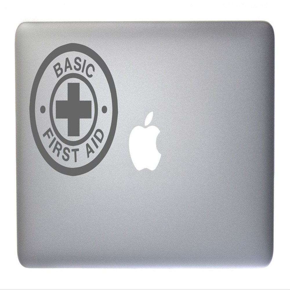 Basic First Aid Vinyl Decal for MacBook, Laptop or Other Device 5 Inch (Grey)