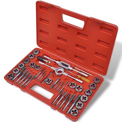vidaXL Carbon Steel 40-Piece Tap and Die Set with Multiple Sizes, Heat Treated and Tempered Tools for Internal and External Threads, Includes Carrying Case