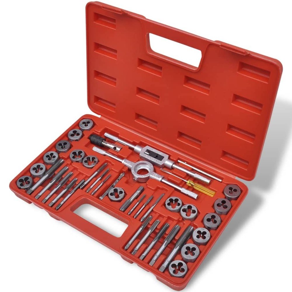 vidaXL Carbon Steel 40-Piece Tap and Die Set with Multiple Sizes, Heat Treated and Tempered Tools for Internal and External Threads, Includes Carrying Case