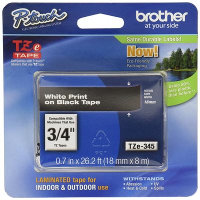 2 Pack Brother Laminated Tape White on Black, 18mm TZe345