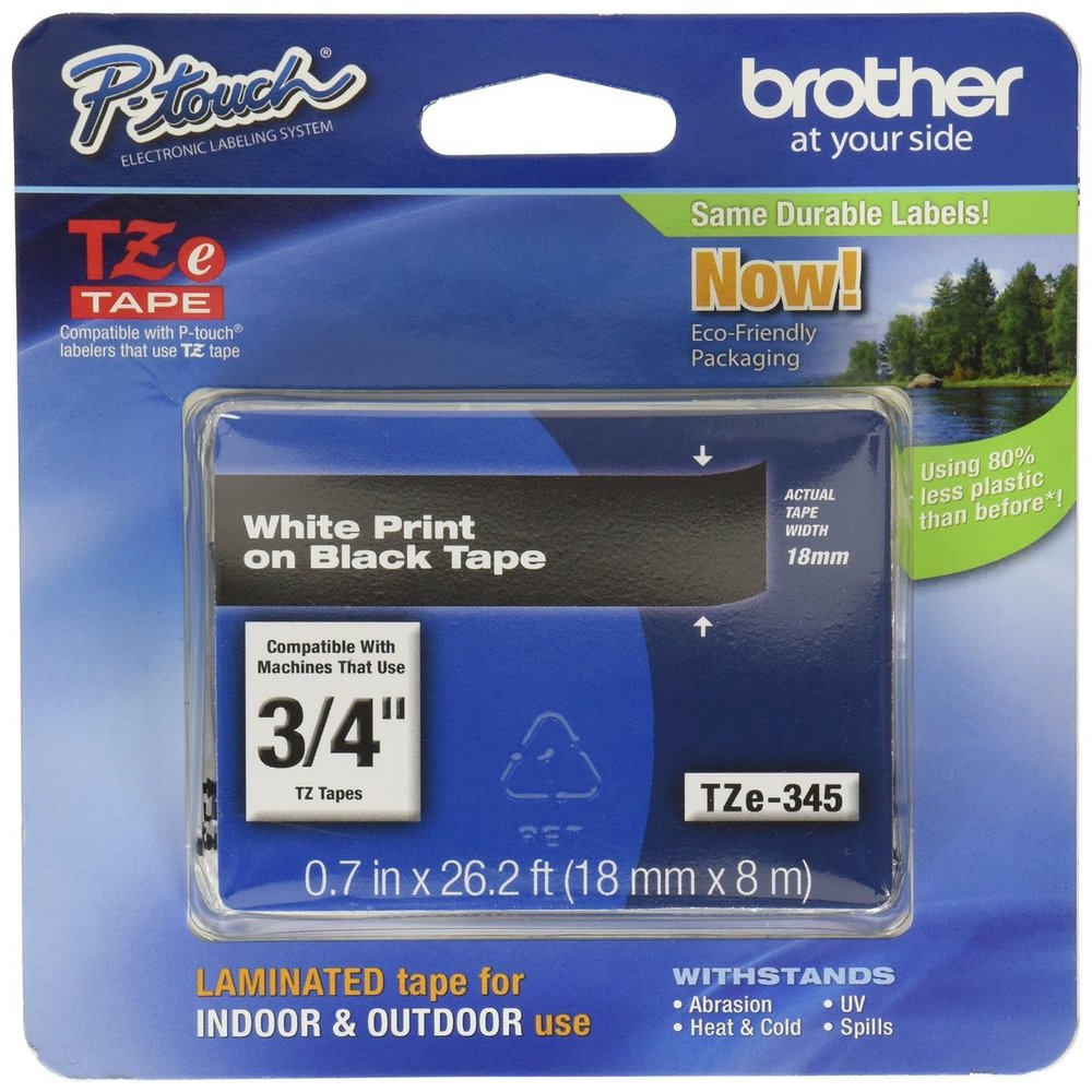 2 Pack Brother Laminated Tape White on Black, 18mm TZe345
