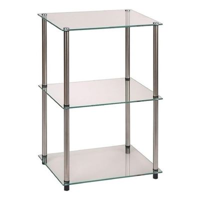 Pemberly Row 3 Shelves Transitional Glass Lamp Table in Clear