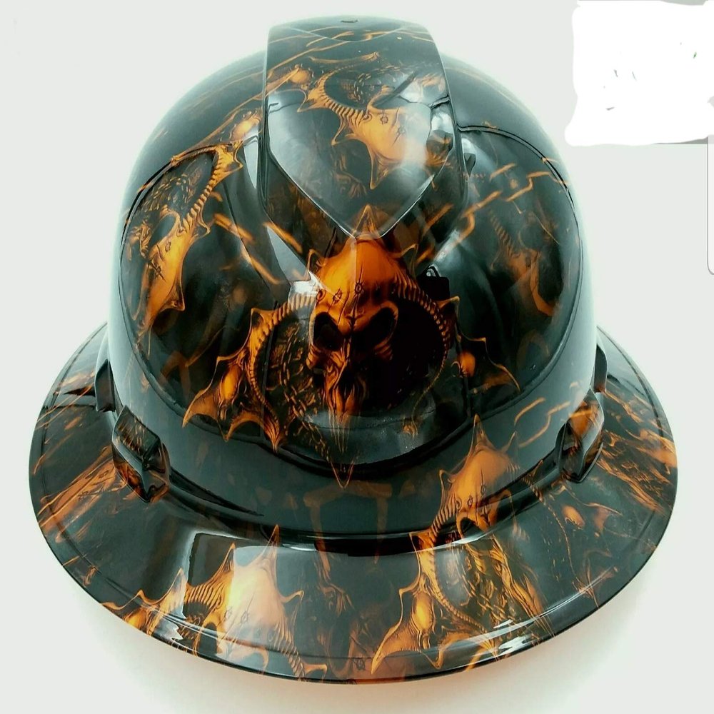 Wet Works Imaging Customized Pyramex Full Brim Orange Hell Raiser Hard Hat with Ratcheting Suspension
