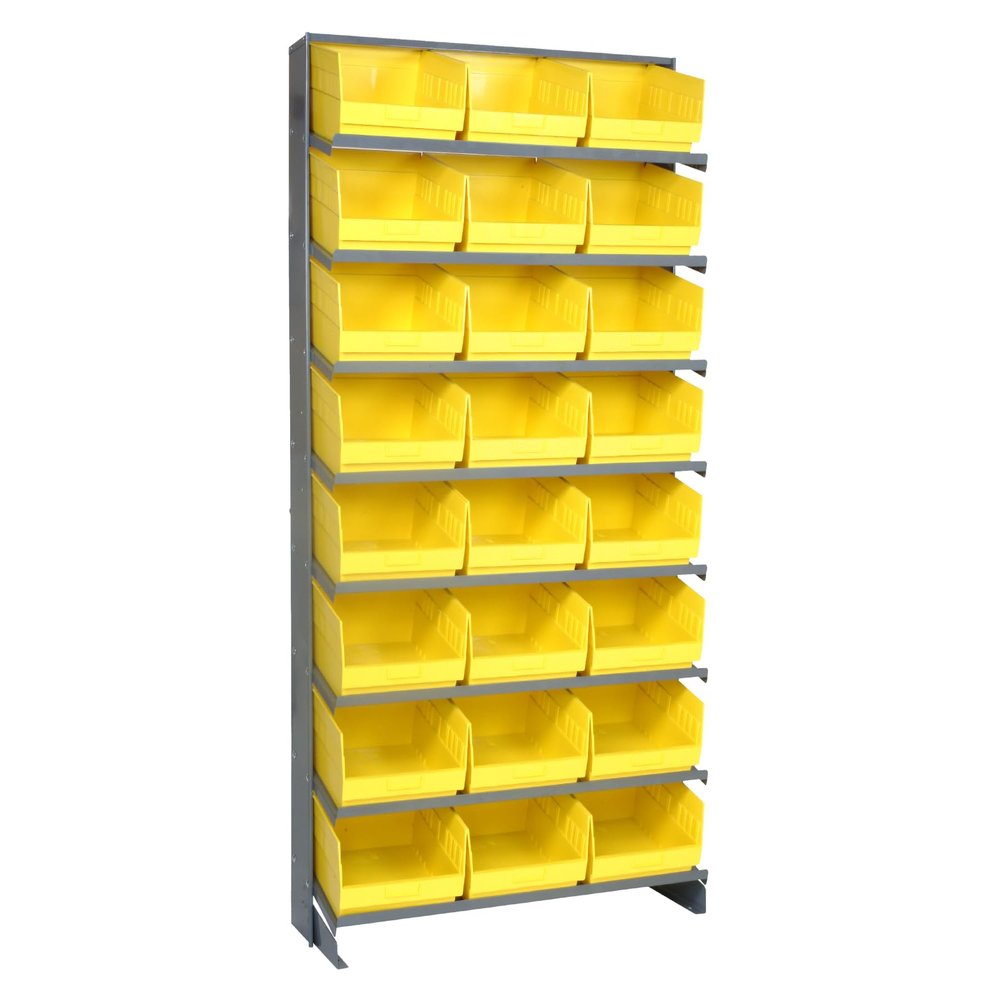 Quantum Storage Systems QPRS-209YL Solid Single Sided 8 Shelves 24 STORE-MORE Yellow Bins 64" H x 36" W x 12" D