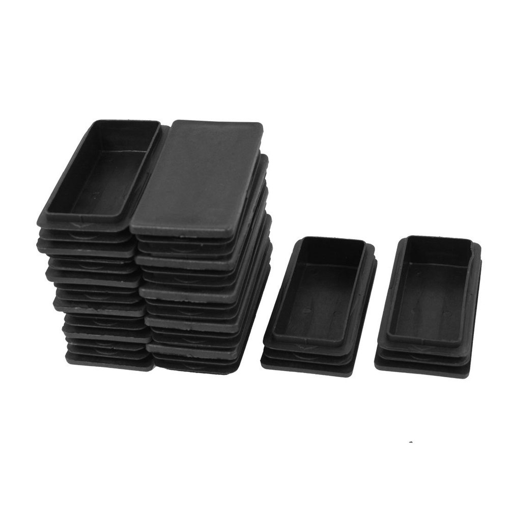 uxcell 50mmx100mm Plastic Ribbed Rectangle End Caps Tube Inserts Black 12Pcs