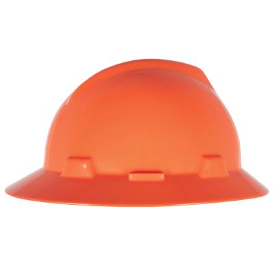 MSA 10058326 V-Gard Full-Brim Hard Hat With 1-Touch Suspension | Polyethylene Shell, Superior Impact Protection, Self Adjusting Crown Straps - Standard Size in Hi-Viz Orange