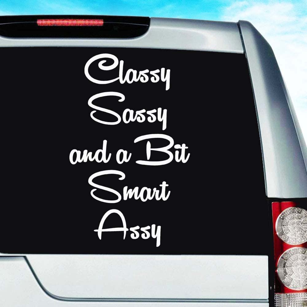 Classy Sassy and a Bit Smart Assy Vinyl Decal Sticker Bumper Cling for Car Truck Window Laptop Wall Cooler Tumbler | Die-Cut/No Background | Multi Sizes/Colors | by Car Decal Geek-Pink, 14"