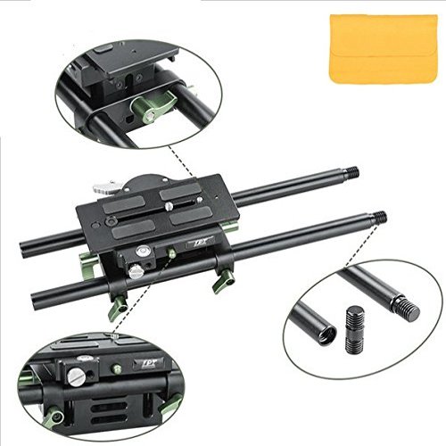 GOWE Adjustable Bridge Plate Baseplate for 15mm Rail Rig + Pair 300mm Rod for DSLR Follow Focus Video Camera
