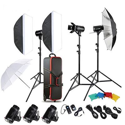 GOWE Photo Studio Speedlite Lighting Kit with 300W Studio Flash Strobe Light Stand Softbox Barn Door Trigger