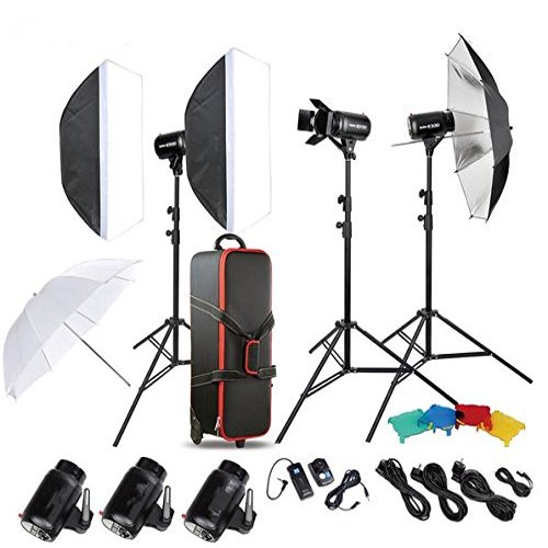 GOWE Photo Studio Speedlite Lighting Kit with 300W Studio Flash Strobe Light Stand Softbox Barn Door Trigger