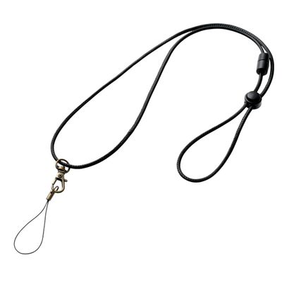  Elecom P-STN04BK Strap Neck Strap, Mobile Phone, Smartphone Length, Adjustable Length, 11.8-19.7 inches (30-50 cm), Soft Leather, Easy to Match with Notebook Type Cases, Round Cord Type, Black