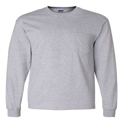 Cotton 6 oz. Long-Sleeve Pocket T-Shirt (G241) Grey, M