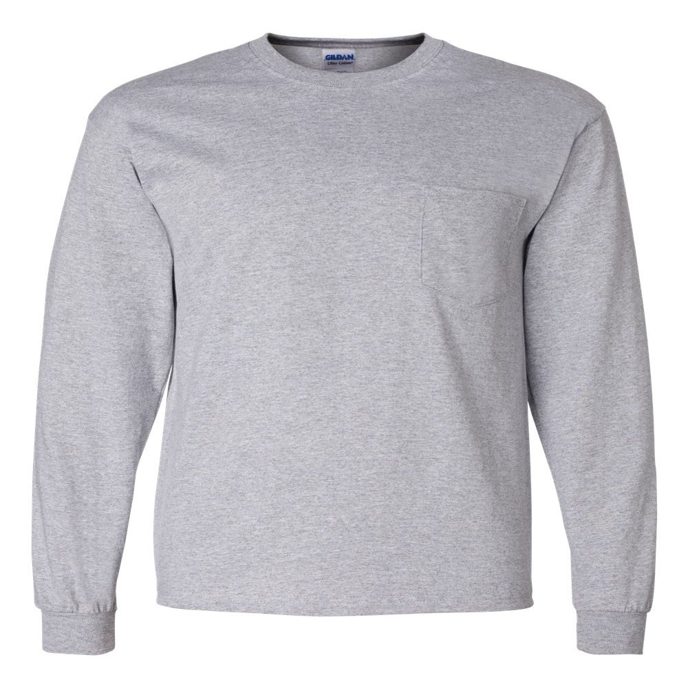 Cotton 6 oz. Long-Sleeve Pocket T-Shirt (G241) Grey, M