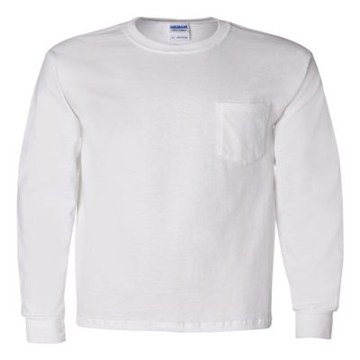 Cotton 6 oz. Long-Sleeve Pocket T-Shirt (G241) White, 4XL