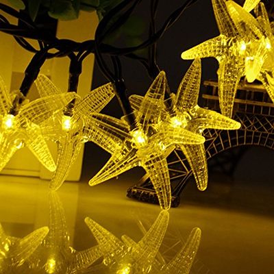 ELEOPTION 6M LED Solar Powered, IP65 Waterproof 30 LEDs with 2 Modes Steady On/Flash Multi-Function for Outdoor Indoor (Starfish, Yellow)