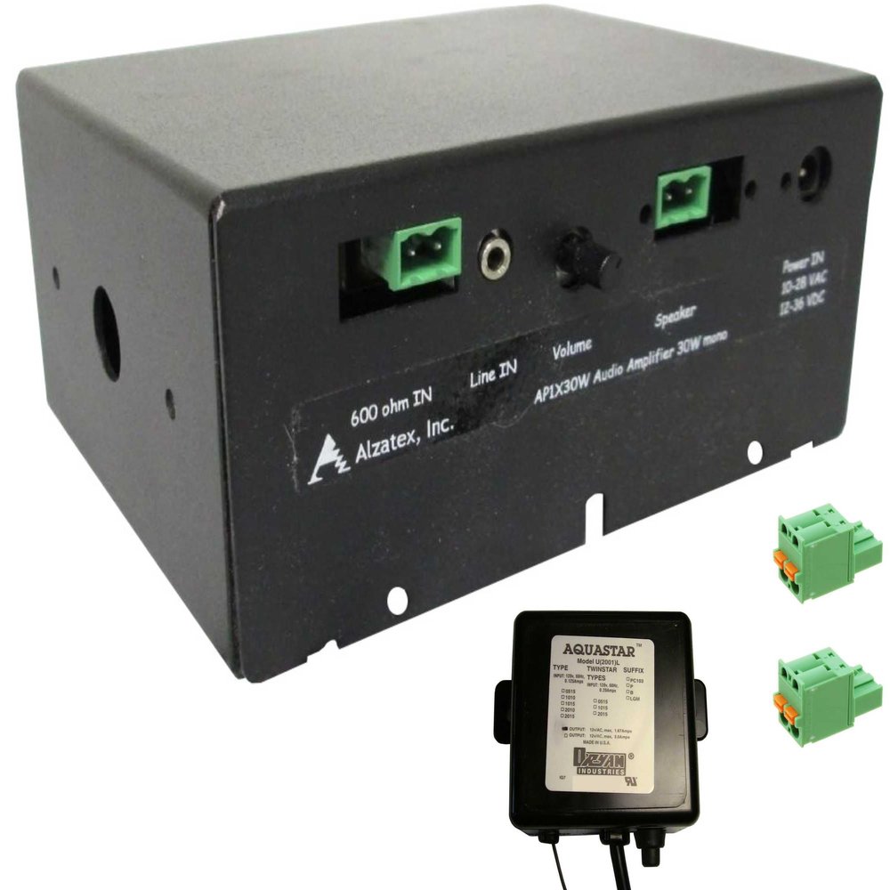 Alzatex PA Audio Amplifier, with 600ohm and line inputs, 30W Mono Signal 10-28VAC or 12-36VDC, Model AP1X30W