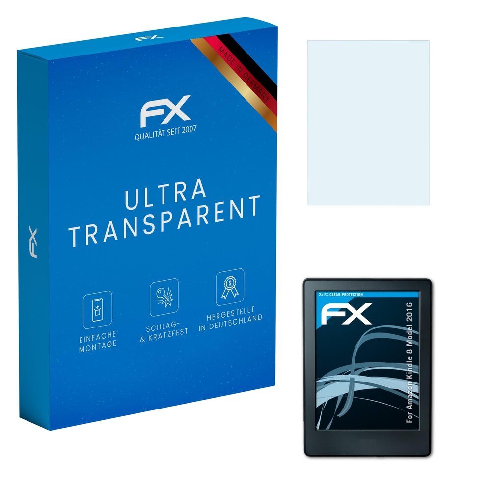 atFoliX Screen Protection Film compatible with Amazn Kindl 8 Model 2016 Screen Protector, ultra-clear FX Protective Film (2X)