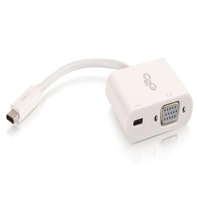 C2G USB Adapter, USB C to VGA, Audio/Video Adapter Converter with Power, White, Cables to Go 29534
