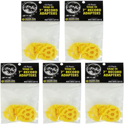 (50) Flat Yellow Plastic Record Adapters - Snap in Inserts to Make 7" 45rpm Records Fit on Standard Record Players - 5 packs of 10#07MR10YE