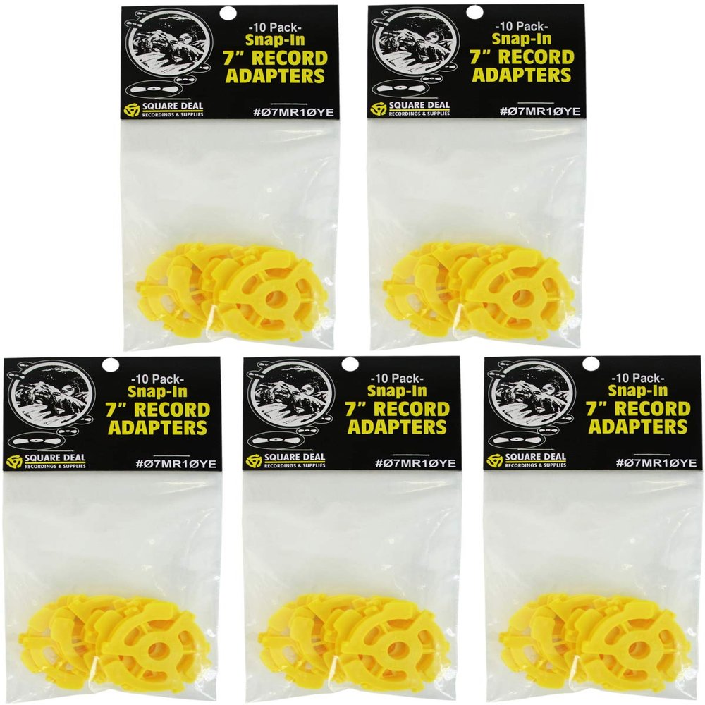 (50) Flat Yellow Plastic Record Adapters - Snap in Inserts to Make 7" 45rpm Records Fit on Standard Record Players - 5 packs of 10#07MR10YE