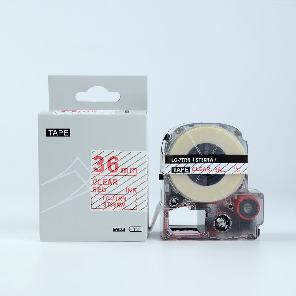 IDIK Red on Clear Label Tape ST36RW/LC-7TRN 36mm 8m Compatible for kingjim/epson TepraPro and Labelworks Printer