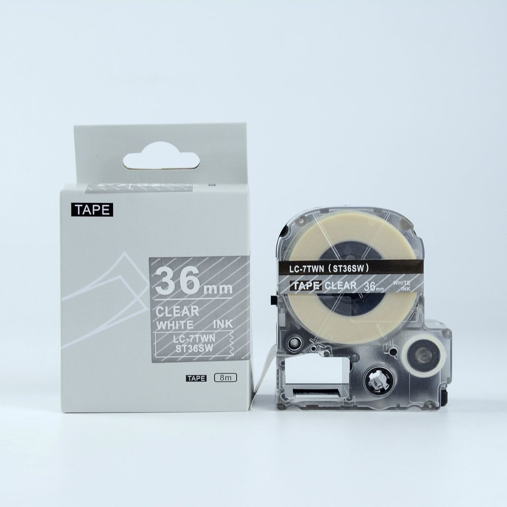 IDIK White on Clear Tape ST36SW/LC-7TWN 36mm 8m Compatible for kingjim/epson TepraPro and Labelworks Printer