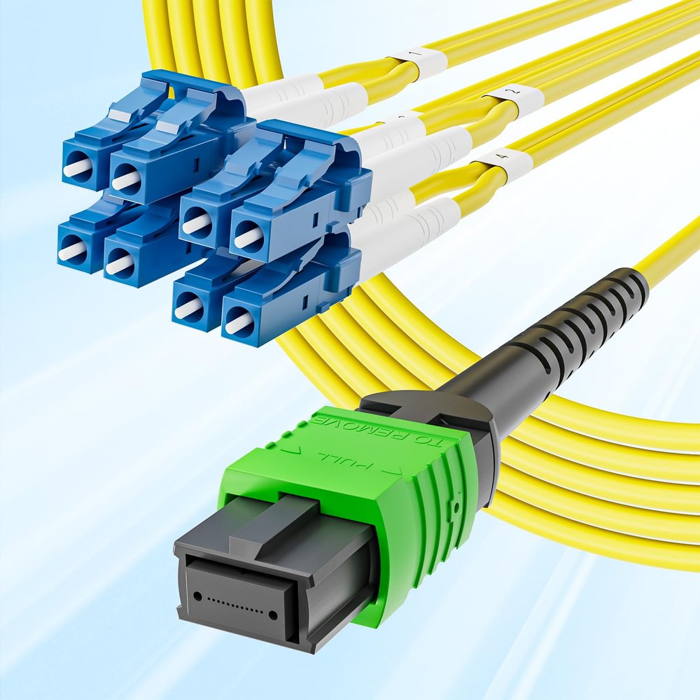 10Gtek MPO to 8xLC Fanout Patch Cable, Singlemode 9/125 SMF, LSZH 8-Core, Female MPO (No PIN) to LC Duplex, for QSFP+ Transceivers, 10m(33ft)